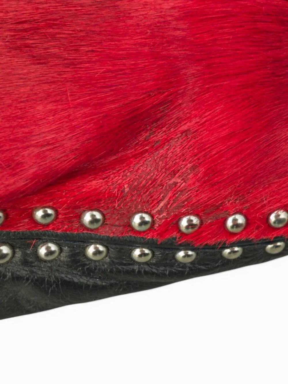 King Ranch Red-Dyed Springbok Tote, Black Leather Trim, Chrome Studs